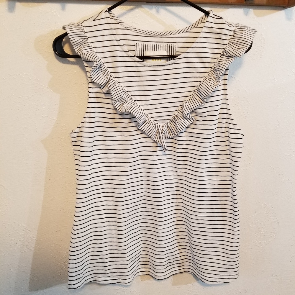 Maeve Anthropologie Striped Ruffle Tank Top - Picture 1 of 3